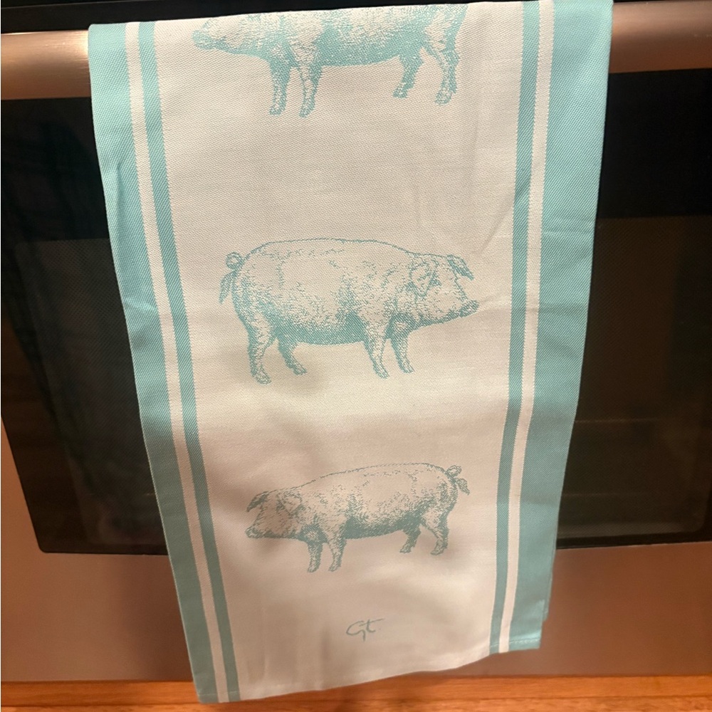 Blue Pig Print Kitchen Towel Tea Towel